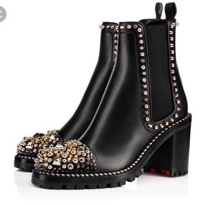 Christian Louboutin
Black Chasse A Clou 70 Silver Gold Studded Stud Ankle Boots